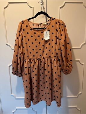 NWT Altar'd State Tan Dress with Black Polka Dots